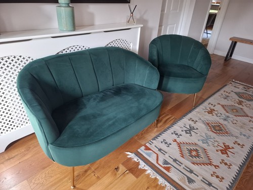 Green velvet small sofa and - green,
