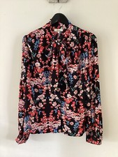 Somerset by Alice Temperley Black Floral Blouse with Neck Tie, UK Size 14
