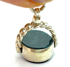 Antique 1890 Victorian Sterling Silver Carnelian Agate & Bloodstone Swivel Fob