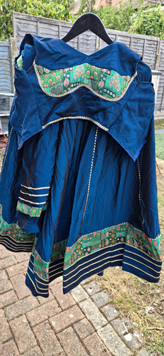 Women blue silk blend lehenga - silk,