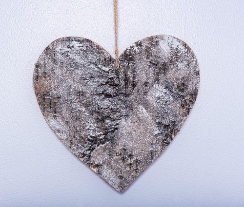 Birch bark wooden heart 20cm - bark,