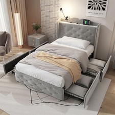 FABRIC UPHOLSTERED STORAGE BED