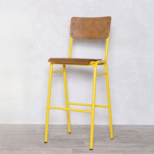Wooden bar stool yellow frame - wooden,