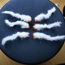 6 WHITE  Eggstacy Worms. Fly Fishing trout fly lure barbless HOT HEAD