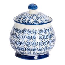 Patterned Sugar Bowl / Pot with Lid - Blue Flower