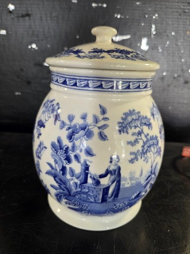 Spode blue white cookie - blue, jar