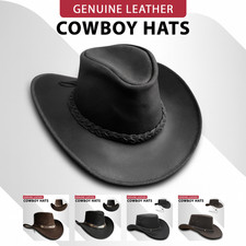 Real Leather Cowboy Hat Black