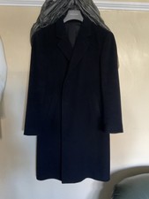 CROMBIE - Mens Long NAVY WOOL  & CASHMERE COAT - 44 Reg 