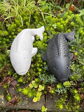 Koi style fish garden, pond ornament- pair in white and black