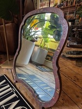 HUGE Antique old Vintage Red Gilded Lacquer Chinoiserie Wall Table Mirror 