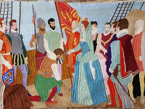 Hand embroidered scene vintage - hand,