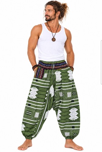 Mens boho harem trousers green - boho,