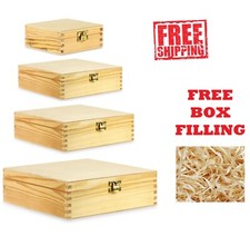 Natural Finish Wooden Storage Box DIY Keepsake with Lid And Locking Clasp /Sizes