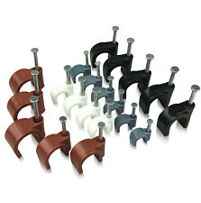 Round White & Black Cable Clips 5mm-12mm with Fixing Nails - Packs of 10-100-400