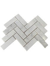 Carrara White Marble Polished Herringbone Mosaic 42 x 27 x 1cm Sold Per Tile