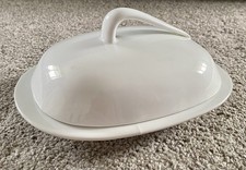 Butter Dish Large Ceramic White Oval Dish And Lid With Handle