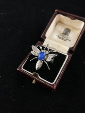 Vintage Fly Bee Insect Costume Brooch set with blue glass stone