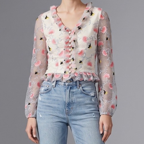 Vone lace floral button - floral, front