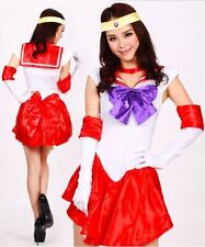 Sailormoon Costume Cosplay Uniform Fancy Dress + Gloves Sailor Moon Mars Red