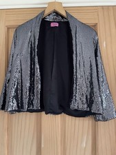 Ribbon Ladies Sequin Blazer Jacket Black Grey Xmas Party Size 14