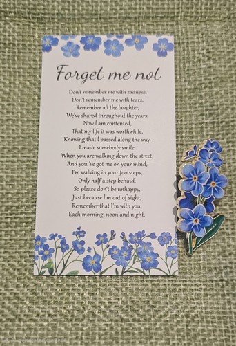 Forget not brooch with poem - forget-me-not,