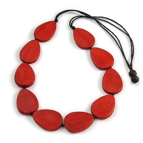 Geometric red wood bead - wood, black
