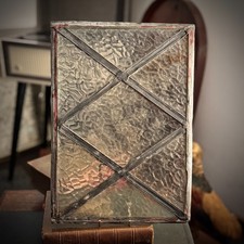 Antique Textured Leaded Glass Window Panel Rustic Cottage Farmhouse 35 x 25 cm