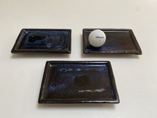 3 New Bonsai Ceramic Blue Glazed Bonsai Pot Drip Trays 14x9.5cm Wide Not perfect