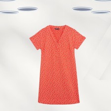 Ex Marks & Spencer Linen Polka Dot Shift Dress in Coral Mix