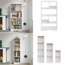 White Wooden Bookcase Tall Narrow Shelving Display Storage Cube Open Shelf Unit