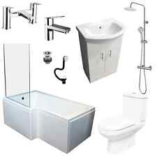 Shower Bath Suite L Shaped Left Hand Inc Vanity Unit Toilet Bath Screen & Taps