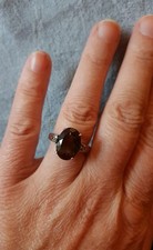 925 Sterling Silver Smokey Quartz and Diamond Ring - Size N