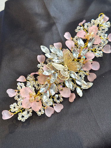 Pink floral bridal hair vine - floral,