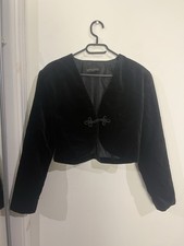 Dorothy Perkins Vintage Women's Black Velvet Bolero Jacket Size 12 Pre-owned