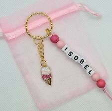 Personalised ice cream Keyring, food gift, school bag name tag, summer