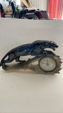 Vintage Ceramic Black Panther Jaguar Mantle Clock Luster Finish 18" mechanical. 
