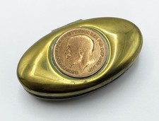 WELSH BRASS SNUFF BOX KING GEORGE V PENNY COIN