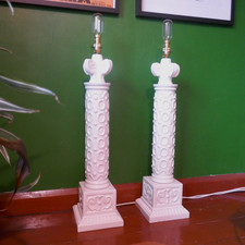 Superb pair of huge vintage 1960s Casa Pupo White Ionic Column Table Lamps 75cm
