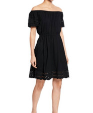 Kate Spade New York off-the-shoulder short-sleeve scallop eyelet border black  d