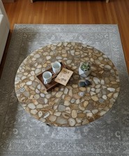 Luxury Brown Agate Table Top – Natural Gemstone Slab, Handmade Coffee Table...