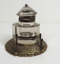 Antique Glass and Brass inkwell. 12cm tall. Thames Hospice