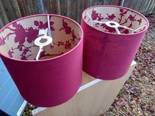 Pair Of Matching Red Lampshades, Flower Pattern Inside
