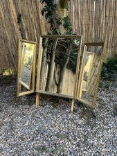 Vintage Mirror Tri Fold Gilt Gold Wood Dressing Table Bedroom Vanity Gilded