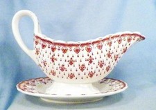 Copeland Spode Fleur-de-Lis Gravy Boat & Underplate Brown England Chip Underside