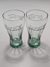 Pair of Coca-Cola Glasses 16oz Pint, 2x Green Glasses. Immaculate!