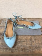 TERRA PLANA ALL LEATHER SKY BLUE ANKLE LACE UP FLATS 36 US 6 NEW WITH TAGS
