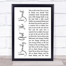 Beauty And The Beast White Script Song Lyric Quote Print