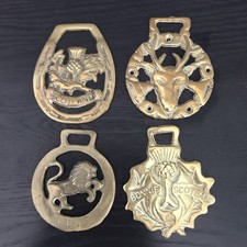 Vintage Horse Brass Collection  x 4 brasses Scottish Theme  & Star sign Leo