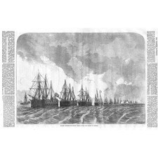 SPITHEAD Floating Batteries at the Naval Review - Antique Print 1856