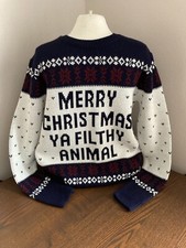 Small 39" chest Home Alone Christmas Xmas jumper sweater Merry Ya Filthy Animal